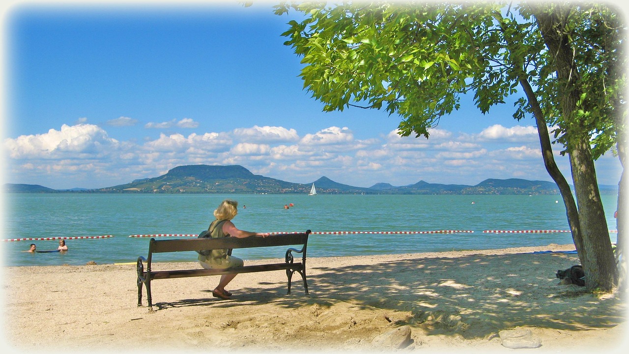 Bench by the Lake Balaton beach